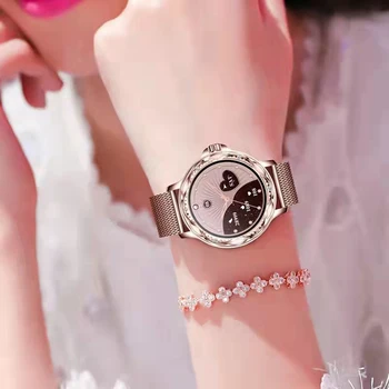 2023 אופנה חדשה שעון חכם נשים 1.2 אינץ ' מגע מלאה כושר גשש עמיד למים להראות את הזמן להתקשר, תזכורת Smartwatch בנות+קופסא