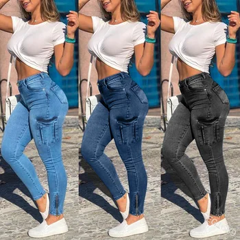 2023 אירופאי ואמריקאי סקסי הרוכסן של נשים מכנסיים כיס לבן לבשתי ג ' ינס Workwear חותלות