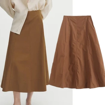 Maxdutti 2023 הצרפתי החדש רטרו מוצק צבע חצאית נשים קו חצאית גבוהה המותניים משרד גבירותיי אופנה Midi