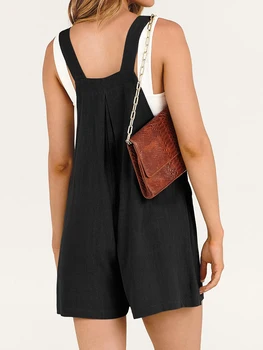 Tsnbre נשים סרבל מכנסיים קצרים בקיץ מזדמן סרבל הוללות ללא שרוולים מתאים רופף Playsuit עם כיסים (שחור M)
