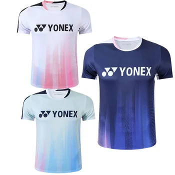 YY חדש ייבוש מהיר טניס שולחן בגדי גברים חולצת T-שירט עם לוגו הדפסה בדמינטון מדים נשים סביב צוואר Tshirts