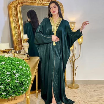 המוסלמים Abaya השמלה דובאי Kaftan פיצול מוצק צבע שמלה ארוכה V-2023 טורקיה ערבית עומאן מרוקאי גלימה