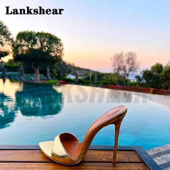 נעלי נשים יוקרה סקסי דגים בקנה מידה זהב מעור גלדיאטור סנדל נעלי קיץ הצביע רדוד הפה נשים סנדלים