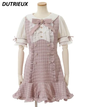 קיץ, שרוול קצר המבצע השמלה היפנית לוליטה הסגנון שלי בייצור המוני ילדה מתוקה קשת רשת סלים הבטן מכסה שמלה קצרה